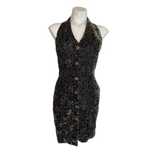 Vintage Rampage Black Floral Velvet Halter Sexy Holiday/FallDress Juniors Size 3